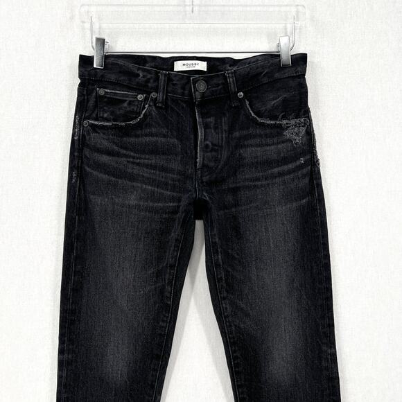 MOUSSY VINTAGE Staley Tapered Straight Leg Jeans Women 26 Black Cropped Distress - Picture 6 of 16
